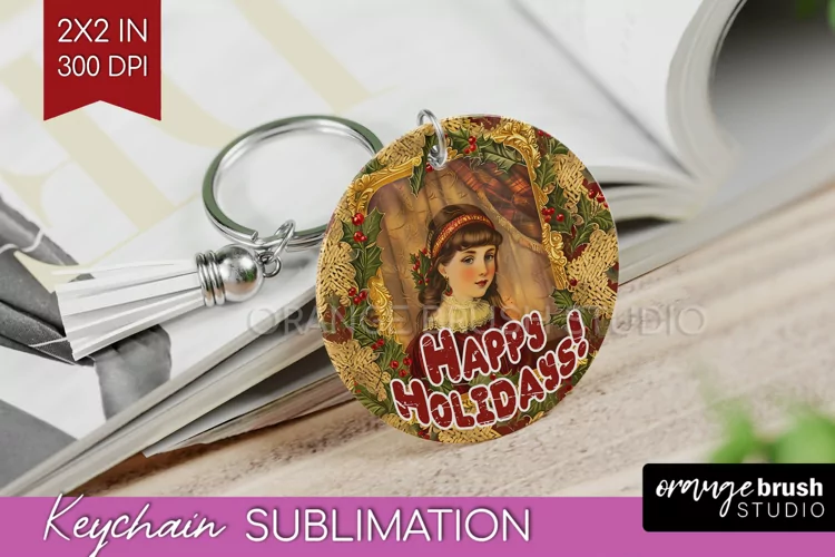 Vintage Christmas Keychain PNG - Xmas Keychain Sublimation