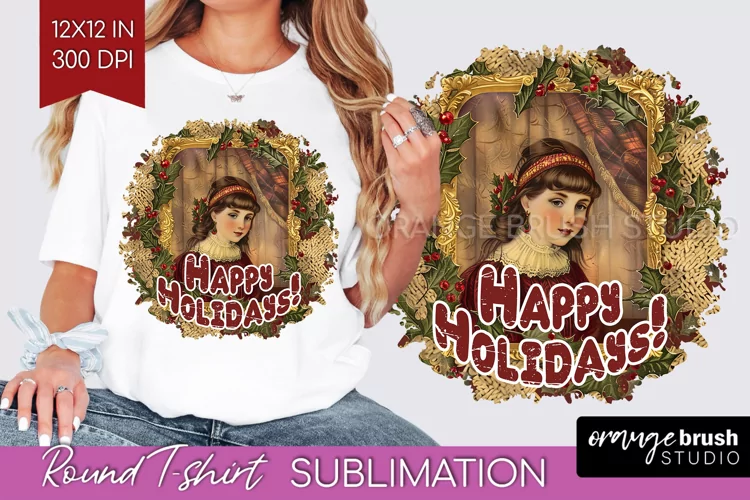 Vintage Christmas Sublimation, Xmas Round Tshirt Background