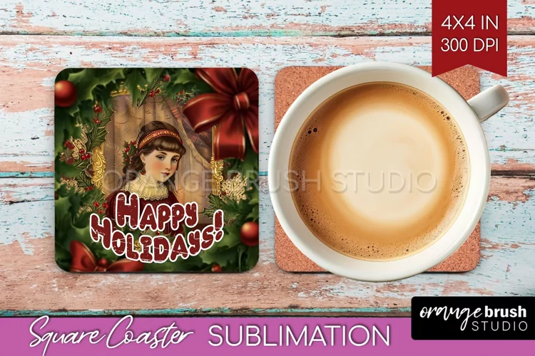 Vintage Christmas Square Coaster - Xmas Coaster Sublimation