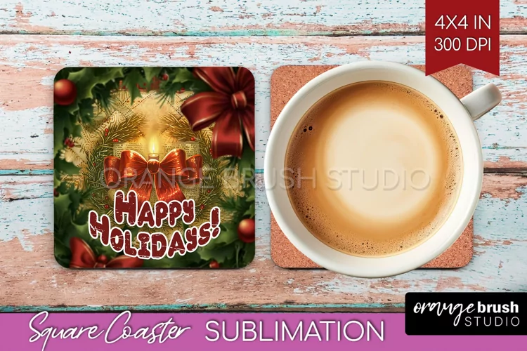 Vintage Christmas Square Coaster - Xmas Coaster Sublimation