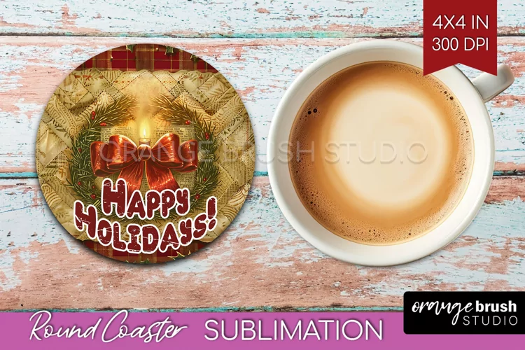 Vintage Christmas Round Coaster - Xmas Coaster Sublimation