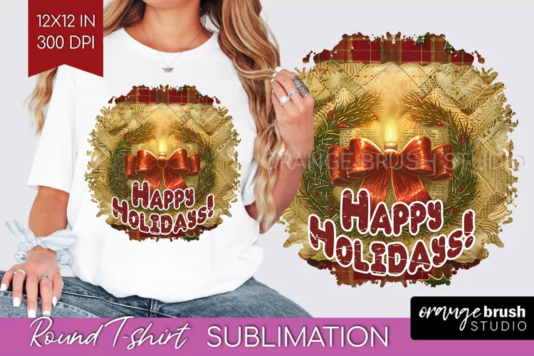 Vintage Christmas Sublimation, Xmas Round Tshirt Background