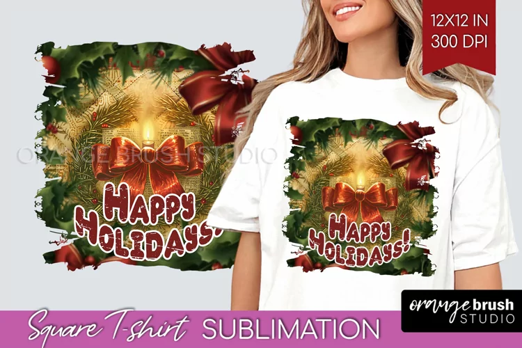 Vintage Christmas Sublimation, Xmas Square Tshirt Background