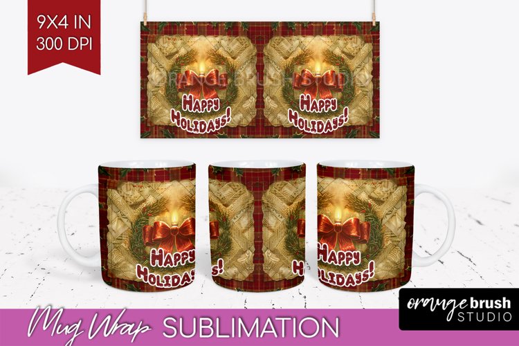 Vintage Christmas Mug Wrap - Retro Xmas 15Oz Mug Sublimation example image 1