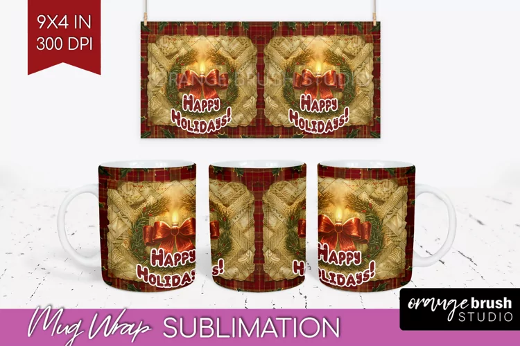 Vintage Christmas Mug Wrap - Retro Xmas 15Oz Mug Sublimation