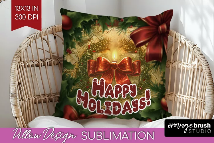 Vintage Christmas Pillow Sublimation - Xmas Pillow Cover PNG