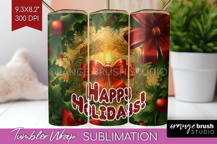 Vintage Christmas Tumbler Wrap - Xmas Tumbler Sublimation