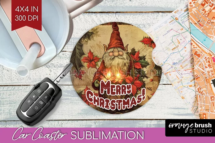 Vintage Christmas Car Coaster PNG - Xmas Coaster Sublimatoin