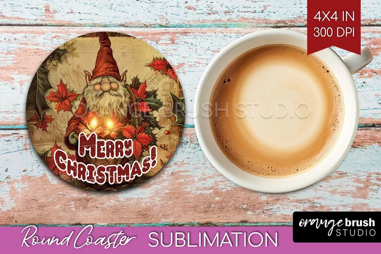 Vintage Christmas Round Coaster - Xmas Coaster Sublimation