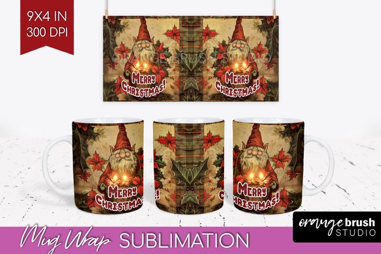 Vintage Christmas Mug Wrap - Retro Xmas 15Oz Mug Sublimation example image 1
