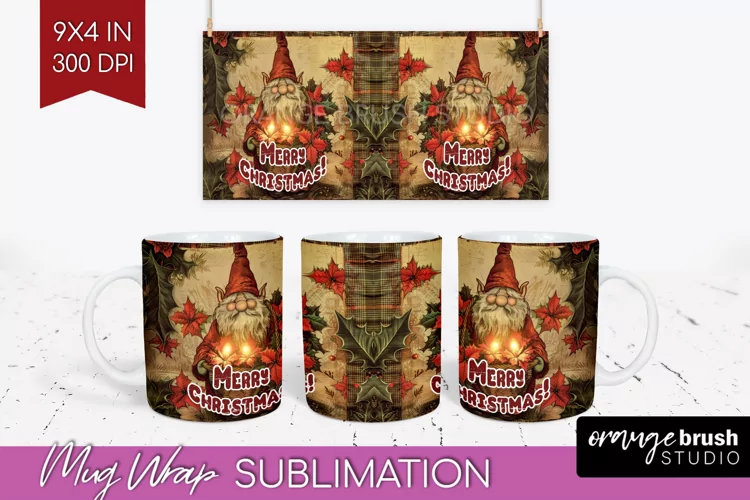 Vintage Christmas Mug Wrap - Retro Xmas 15Oz Mug Sublimation