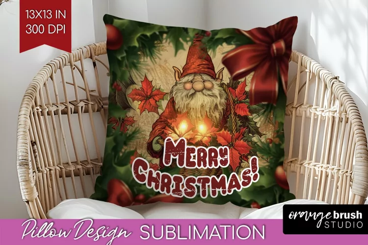 Vintage Christmas Pillow Sublimation - Xmas Pillow Cover PNG