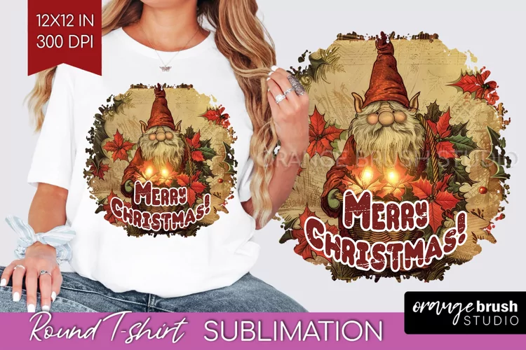 Vintage Christmas Sublimation, Xmas Round Tshirt Background
