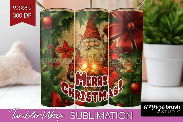 Vintage Christmas Tumbler Wrap - Xmas Tumbler Sublimation