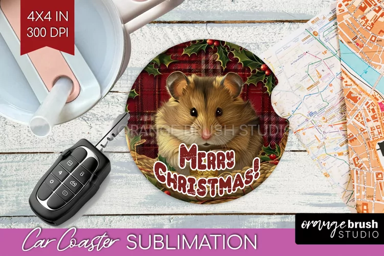 Vintage Christmas Car Coaster PNG - Xmas Coaster Sublimatoin