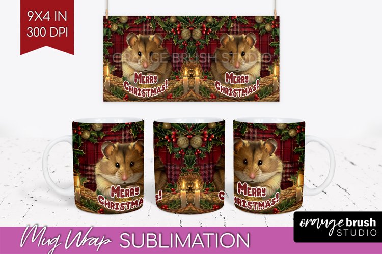 Vintage Christmas Mug Wrap - Retro Xmas 15Oz Mug Sublimation example image 1