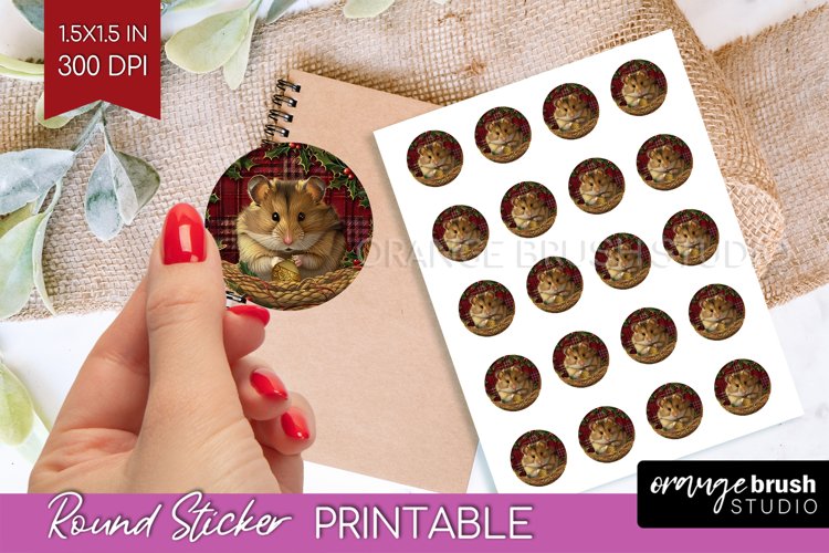 Vintage Christmas Round Sticker - Retro Printable Stickers