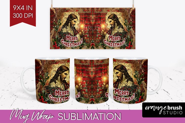 Vintage Christmas Mug Wrap - Retro Xmas 15Oz Mug Sublimation example image 1