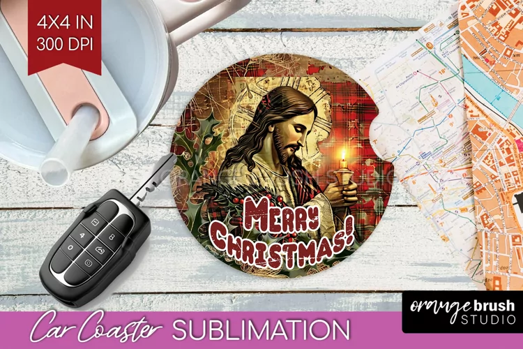 Vintage Christmas Car Coaster PNG - Xmas Coaster Sublimatoin
