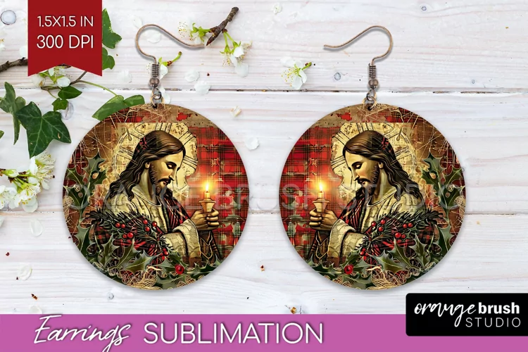 Vintage Christmas Round Earrings - Retro Xmas Sublimation
