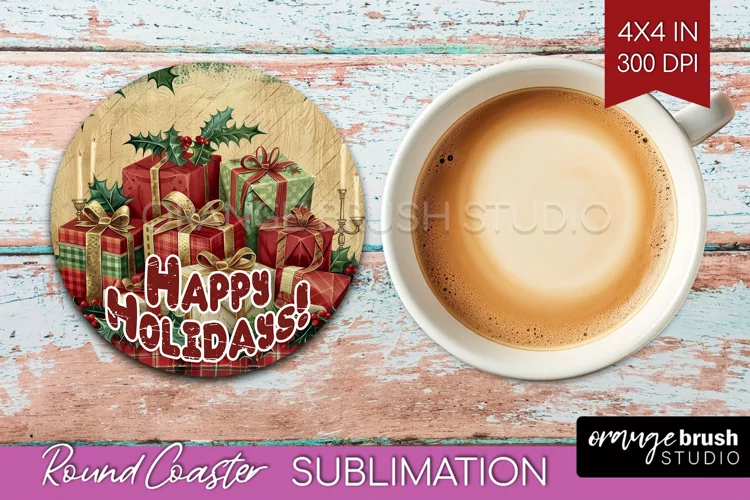 Vintage Christmas Round Coaster - Xmas Coaster Sublimation