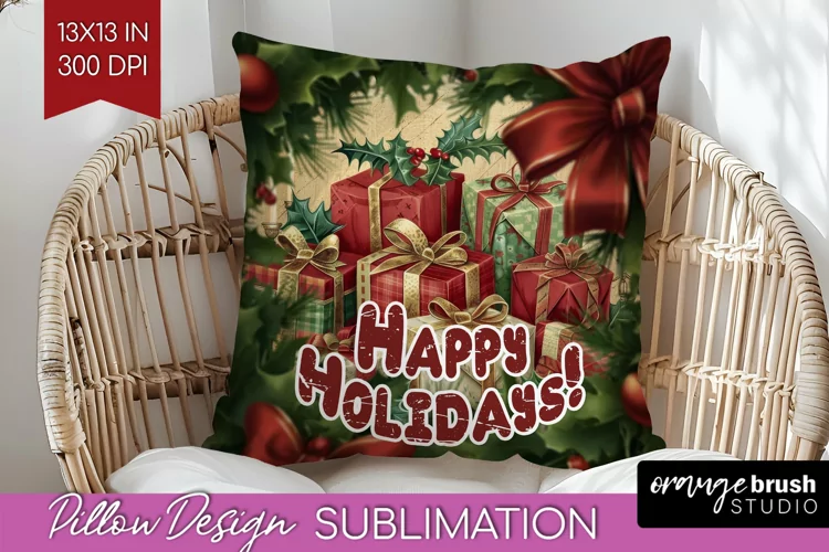 Vintage Christmas Pillow Sublimation - Xmas Pillow Cover PNG