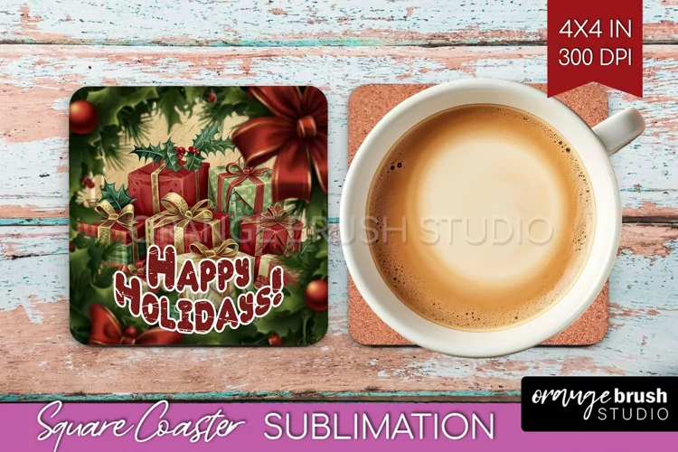 Vintage Christmas Square Coaster - Xmas Coaster Sublimation