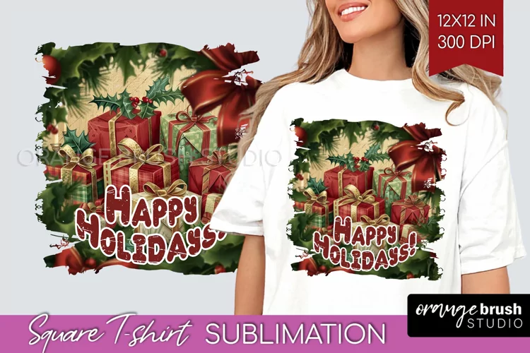 Vintage Christmas Sublimation, Xmas Square Tshirt Background