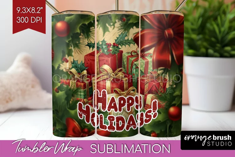 Vintage Christmas Tumbler Wrap - Xmas Tumbler Sublimation