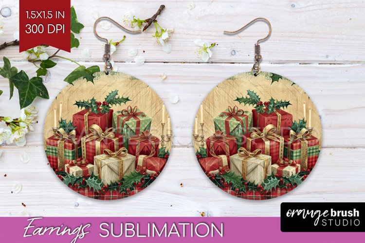 Vintage Christmas Round Earrings - Retro Xmas Sublimation