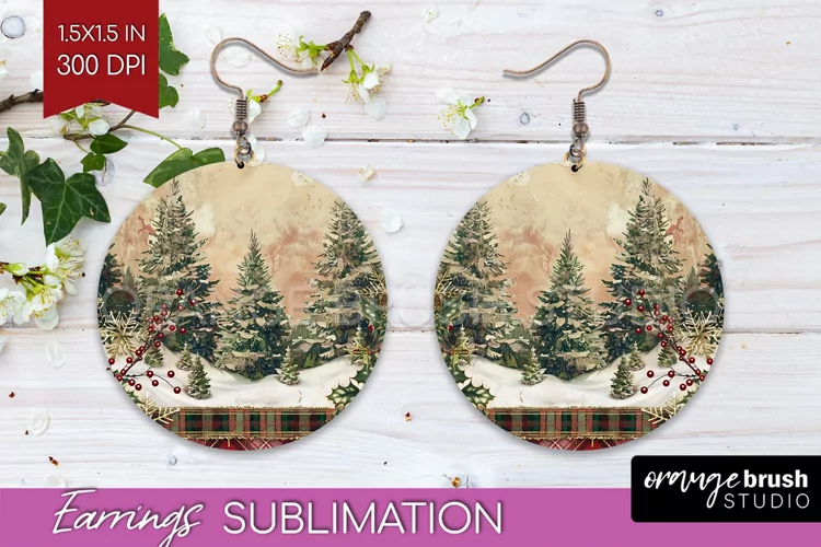 Vintage Christmas Round Earrings - Retro Xmas Sublimation