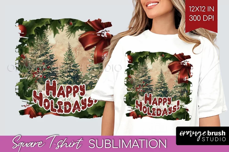 Vintage Christmas Sublimation, Xmas Square Tshirt Background