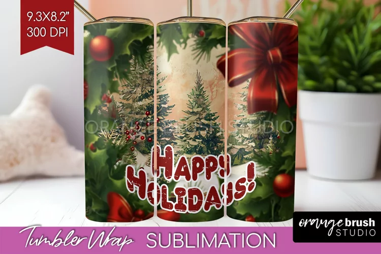 Vintage Christmas Tumbler Wrap - Xmas Tumbler Sublimation