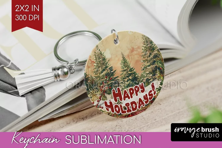 Vintage Christmas Keychain PNG - Xmas Keychain Sublimation