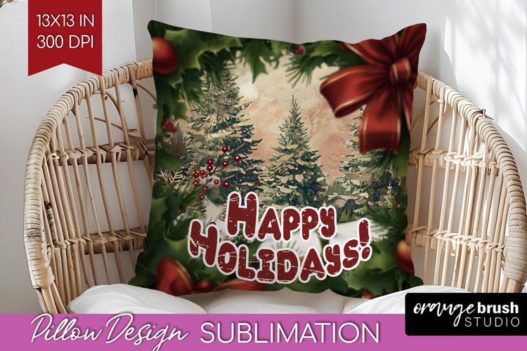 Vintage Christmas Pillow Sublimation - Xmas Pillow Cover PNG example image 1