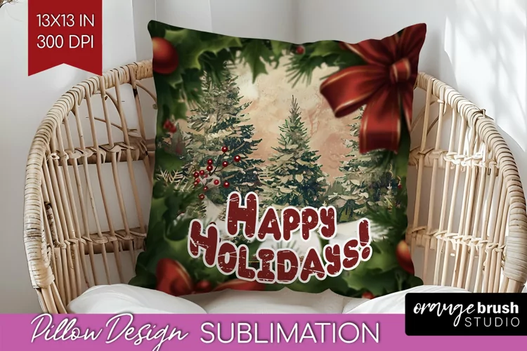 Vintage Christmas Pillow Sublimation - Xmas Pillow Cover PNG