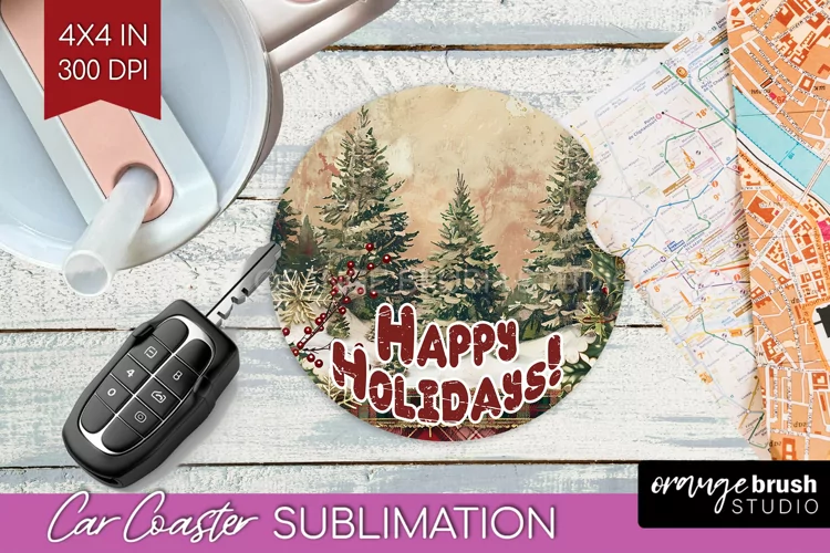 Vintage Christmas Car Coaster PNG - Xmas Coaster Sublimatoin