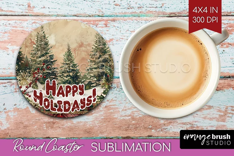 Vintage Christmas Round Coaster - Xmas Coaster Sublimation