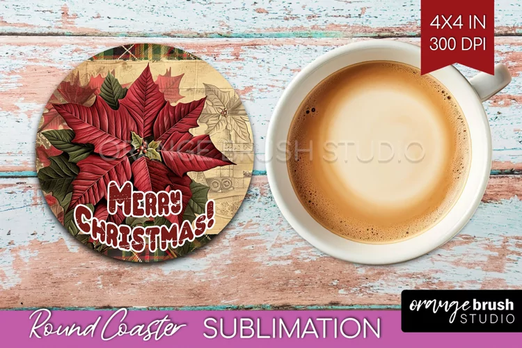 Vintage Christmas Round Coaster - Xmas Coaster Sublimation