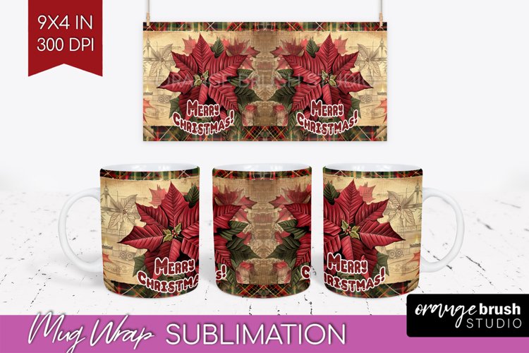 Vintage Christmas Mug Wrap - Retro Xmas 15Oz Mug Sublimation example image 1