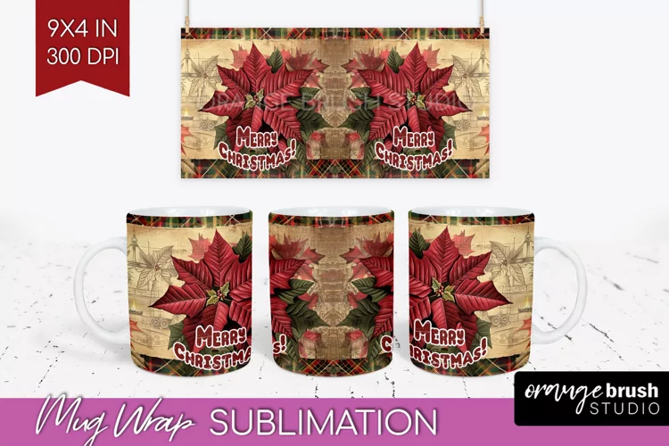Vintage Christmas Mug Wrap - Retro Xmas 15Oz Mug Sublimation