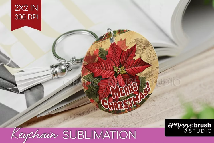 Vintage Christmas Keychain PNG - Xmas Keychain Sublimation