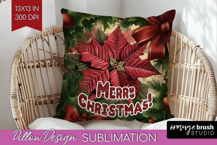 Vintage Christmas Pillow Sublimation - Xmas Pillow Cover PNG