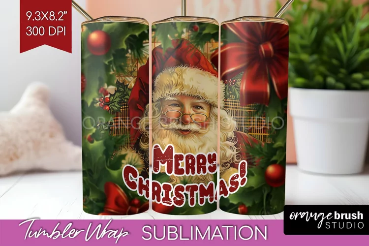 Vintage Christmas Tumbler Wrap - Xmas Tumbler Sublimation