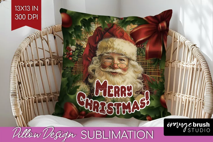 Vintage Christmas Pillow Sublimation - Xmas Pillow Cover PNG