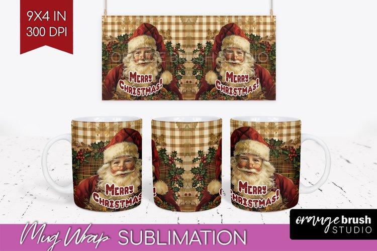 Vintage Christmas Mug Wrap - Retro Xmas 15Oz Mug Sublimation example image 1