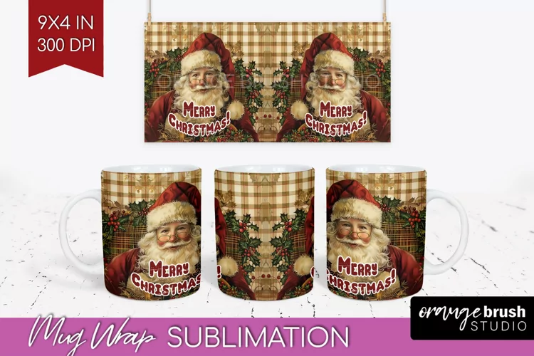 Vintage Christmas Mug Wrap - Retro Xmas 15Oz Mug Sublimation