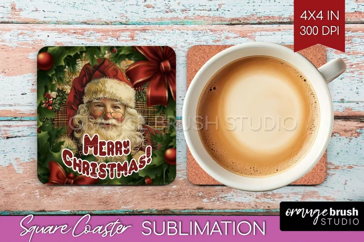Vintage Christmas Square Coaster - Xmas Coaster Sublimation