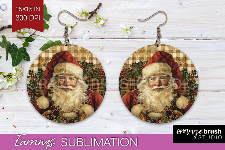 Vintage Christmas Round Earrings - Retro Xmas Sublimation