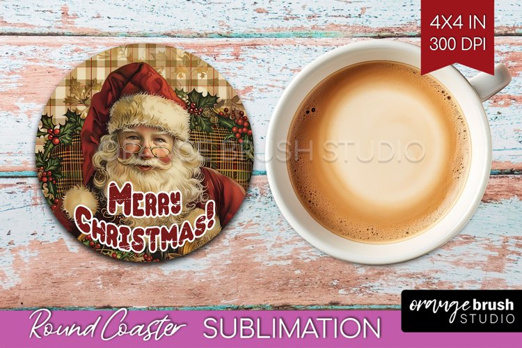 Vintage Christmas Round Coaster - Xmas Coaster Sublimation example image 1